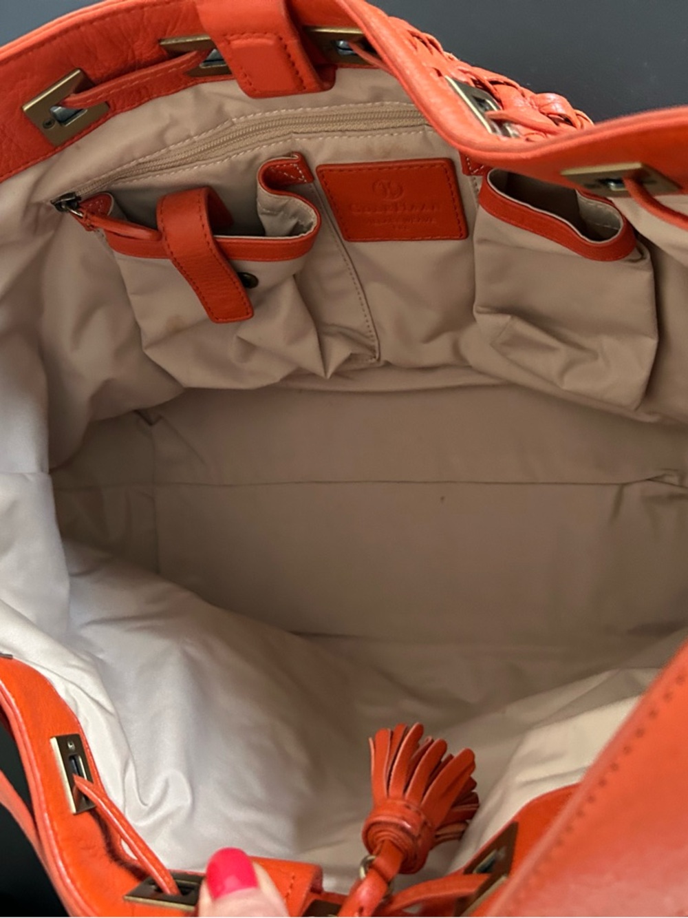 Cole Haan Orange woven Leather Shoulder Bag structured hobo bag - Picture 9 of 13